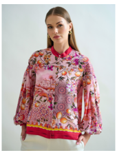 BALLOON SLEEVE SILK SHIRT: CAPRI PRINTED: PINK