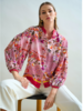 BALLOON SLEEVE SILK SHIRT: CAPRI PRINTED: PINK