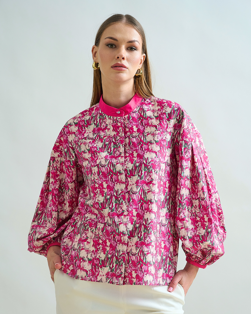 BALLOON SLEEVE COTTON SHIRT: FIORI : PINK