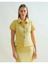 TAILORED SHORT-SLEEVE JACKET: YELLOW TWEED