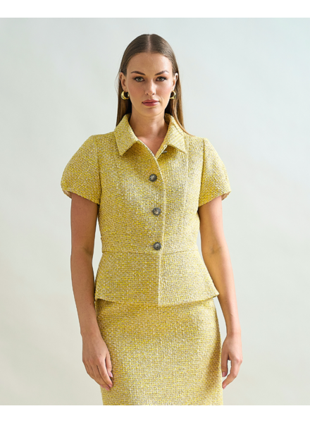 TAILORED SHORT-SLEEVE JACKET: YELLOW TWEED