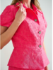 TAILORED SHORT-SLEEVE JACKET: MATELASSÉ: FUSCHIA PINK