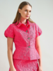 TAILORED SHORT-SLEEVE JACKET: MATELASSÉ: FUSCHIA PINK