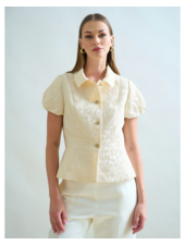 TAILORED SHORT-SLEEVE JACKET: MATELASSÉ: IVORY