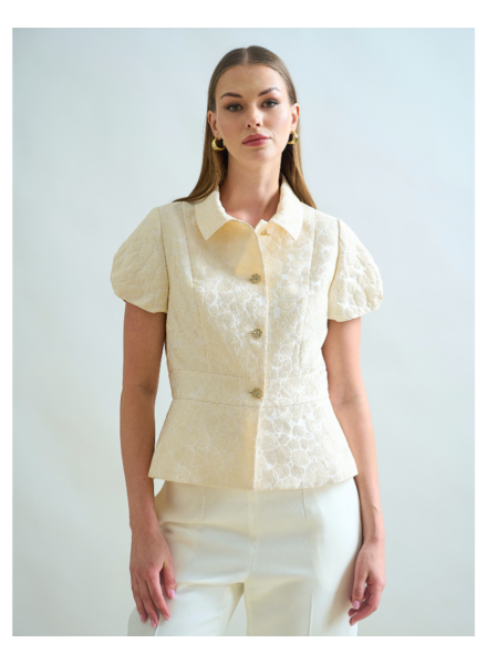 TAILORED SHORT-SLEEVE JACKET: MATELASSÉ: IVORY