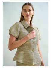 TAILORED SHORT-SLEEVE JACKET: GOLD LINEN