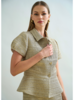 TAILORED SHORT-SLEEVE JACKET: GOLD LINEN