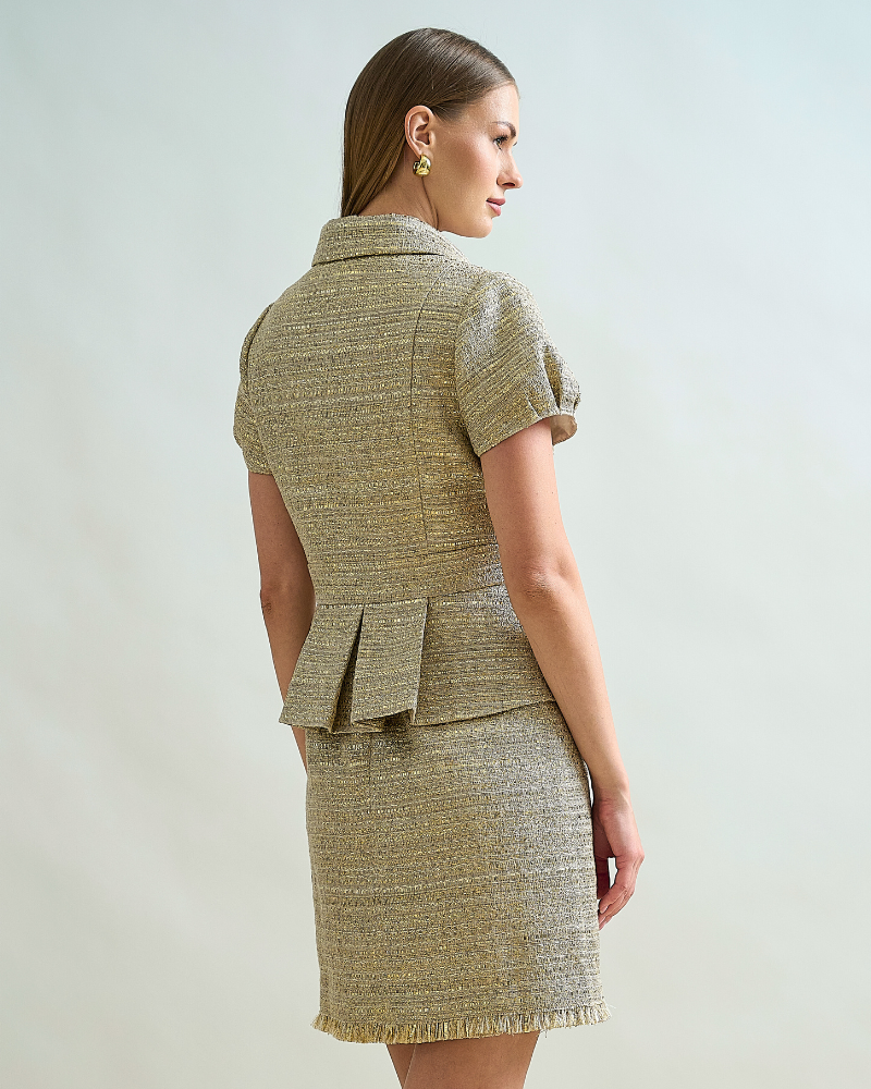 TAILORED SHORT-SLEEVE JACKET: GOLD LINEN