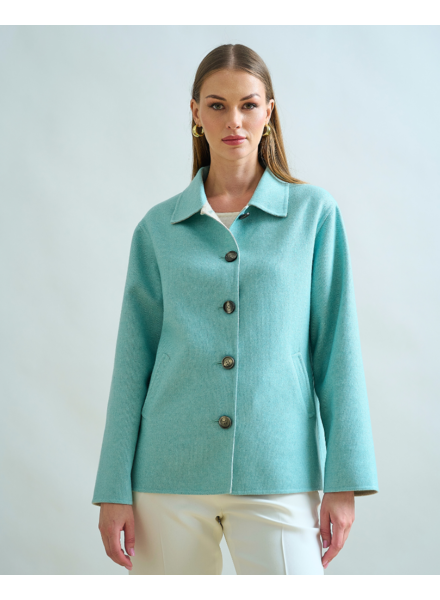 DOUBLE-FACE CASHMERE SHIRT JACKET: TURQUOISE-SAND