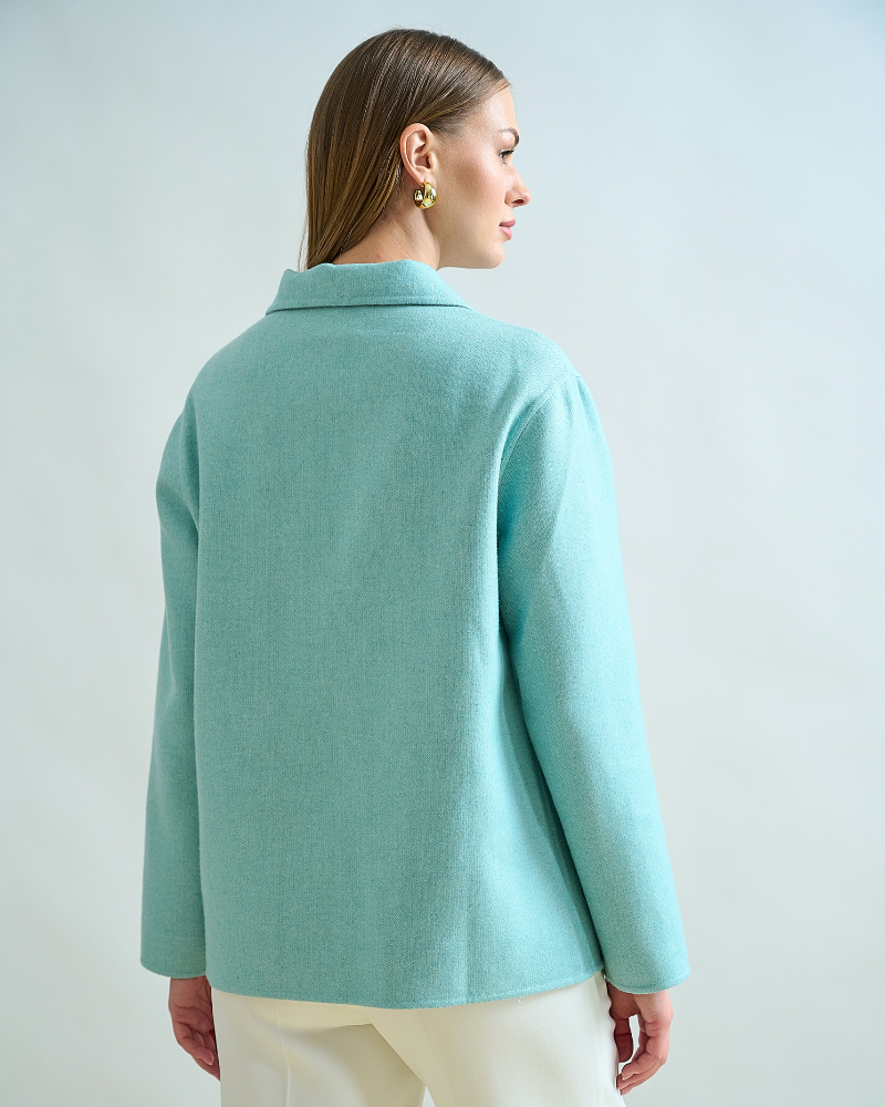 DOUBLE-FACE CASHMERE SHIRT JACKET: TURQUOISE-IVORY
