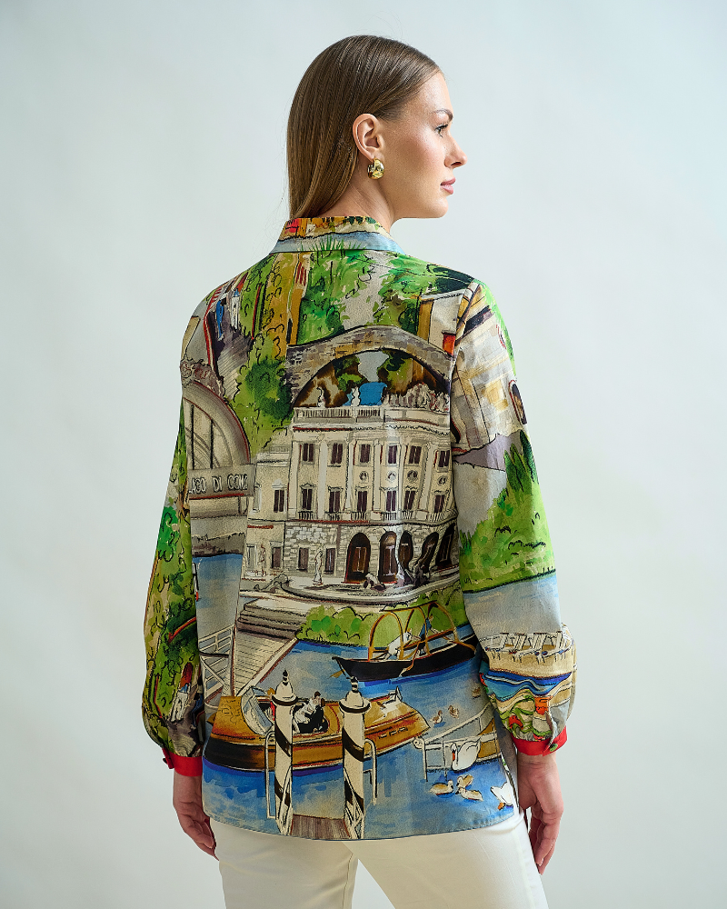 PRINTED CLASSIC COTTON SHIRT WIDER SLEEVE: LAKE COMO