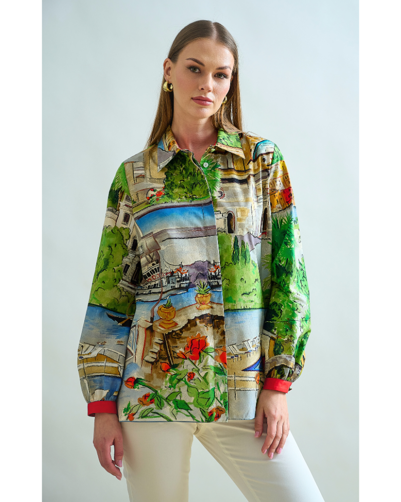 PRINTED CLASSIC COTTON SHIRT WIDER SLEEVE: LAKE COMO