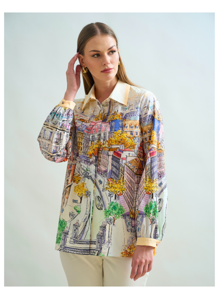 PRINTED CLASSIC COTTON SHIRT WIDER SLEEVE: PARIS