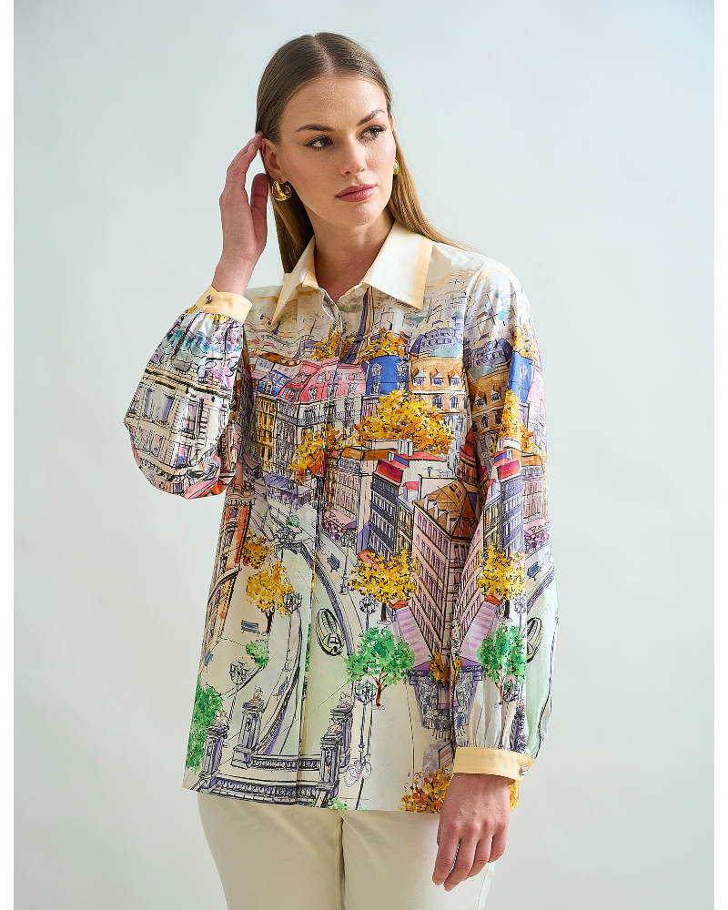 PRINTED CLASSIC COTTON SHIRT WIDER SLEEVE: PARIS