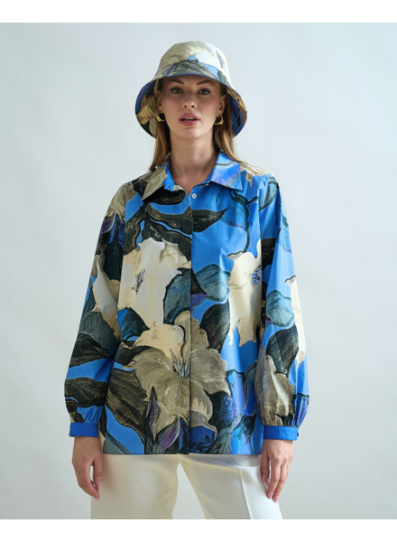 CLASSIC COTTON SHIRT WIDER SLEEVE: BERGAMO PRINT: BLUE