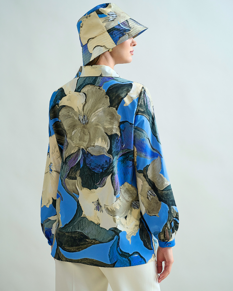 CLASSIC COTTON SHIRT WIDER SLEEVE: BERGAMO PRINT: BLUE