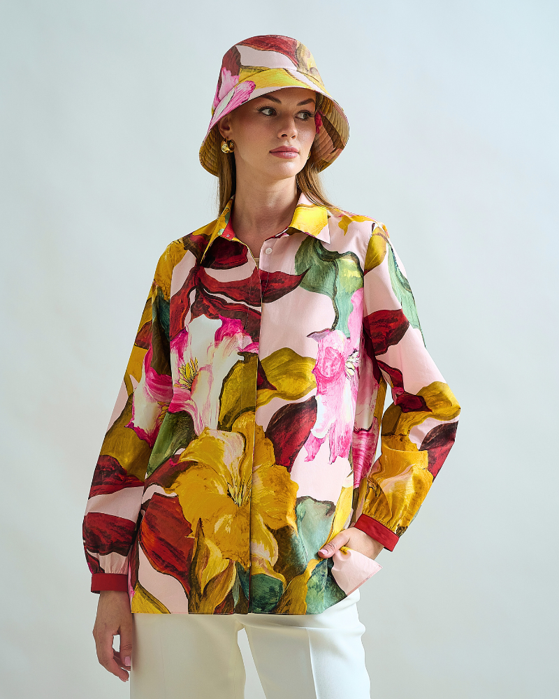 CLASSIC COTTON SHIRT WIDER SLEEVE: BERGAMO PRINT: PINK