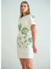 COTTON SHORT SHIFT DRESS: IVORY: GREEN EMBROIDED FLOWERS