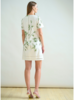 COTTON SHORT SHIFT DRESS: IVORY: GREEN EMBROIDED FLOWERS