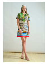 COTTON SHORT SHIFT DRESS: LAKE COMO PRINT