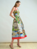 LONG POET COTTON DRESS WITH WAIST AND STRAPS: COMO PRINT