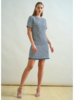 TWEED SHORT SHIFT DRESS: DENIM BLUE