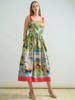 LONG POET COTTON DRESS WITH WAIST AND STRAPS: COMO PRINT