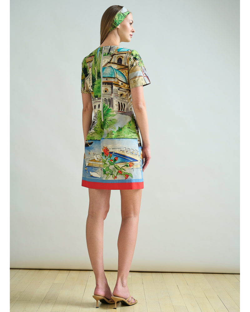 COTTON SHORT SHIFT DRESS: COMO PRINT