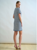 TWEED SHORT SHIFT DRESS: DENIM BLUE
