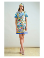 COTTON SHORT SHIFT DRESS: CAPRI PRINT: BLUE