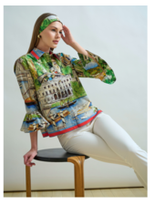 CLASSIC SHIRT WITH RUFFLED SLEEVES: LAKE COMO PRINT