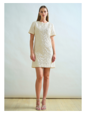 SHORT SHIFT DRESS: MATELASSE: IVORY