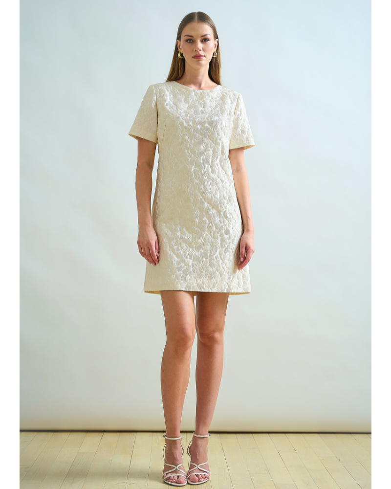 SHORT SHIFT DRESS: MATELASSE: IVORY
