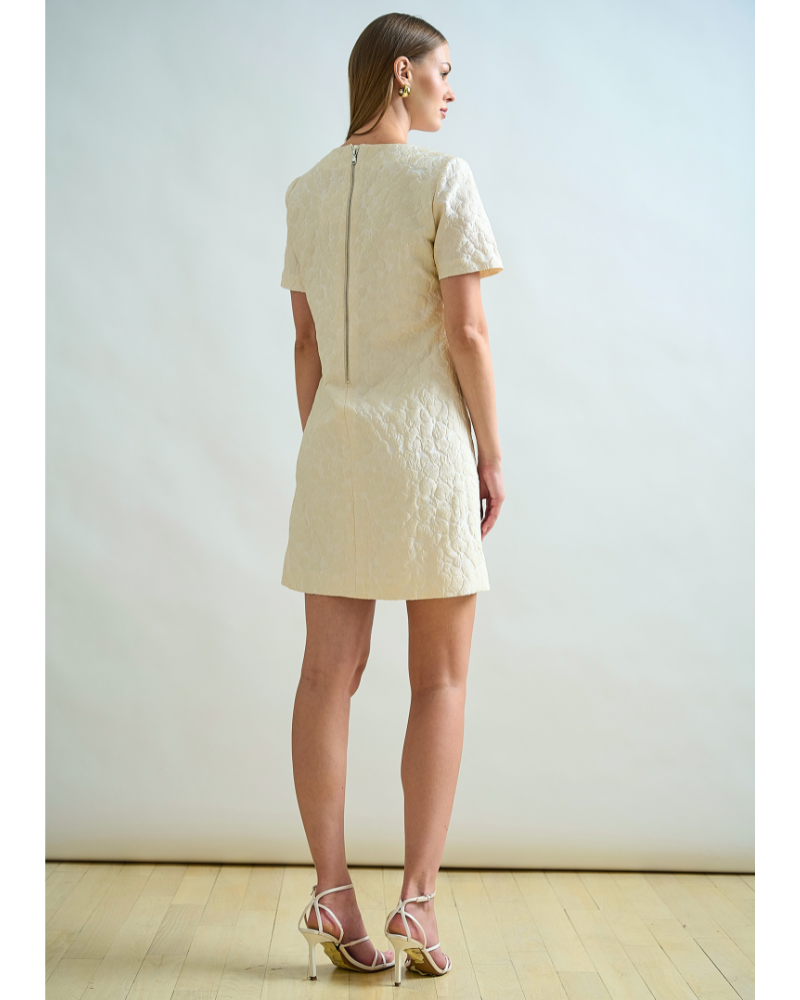 SHORT SHIFT DRESS: MATELASSE: IVORY