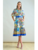 SHIRT DRESS, NO WAIST WITH RUFFLES: PRINTED CAPRI: BLUE