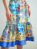 SHIRT DRESS, NO WAIST WITH RUFFLES: PRINTED CAPRI: BLUE