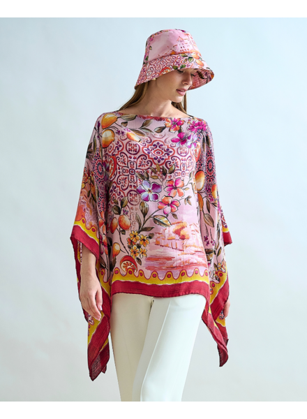 CASHMERE PRINTED PONCHO: CAPRI: PINK
