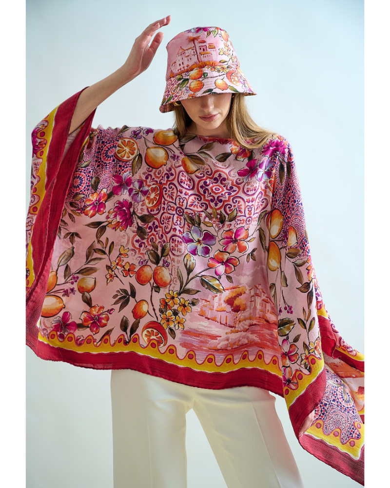 CASHMERE PRINTED PONCHO: CAPRI: PINK