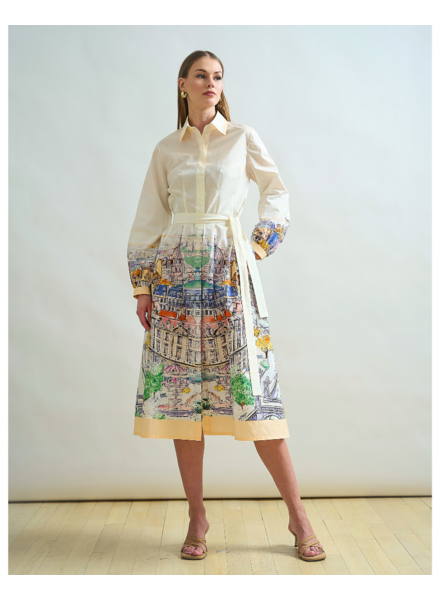 PRINTED BUTTON-DOWN SHIRT DRESS: PARIS