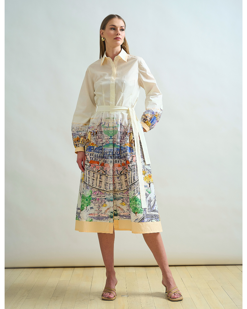 PRINTED BUTTON-DOWN SHIRT DRESS: PARIS