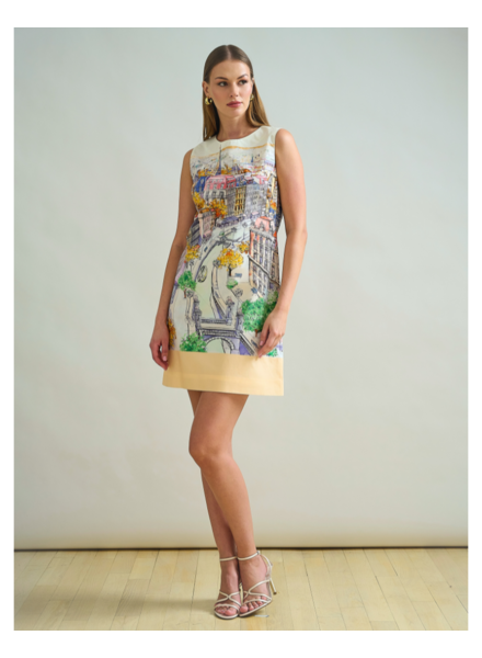 COTTON PRINTED SLEEVELESS DRESS: PARIS