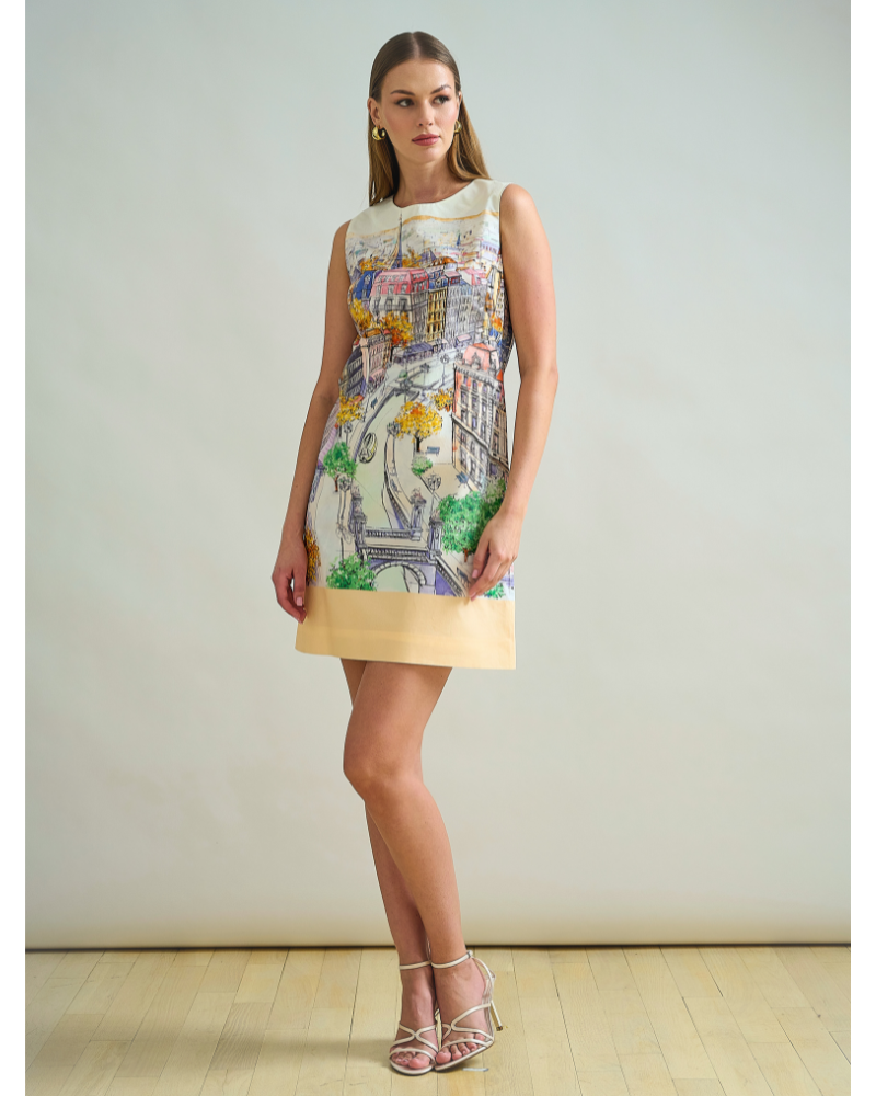 COTTON PRINTED SLEEVELESS DRESS: PARIS