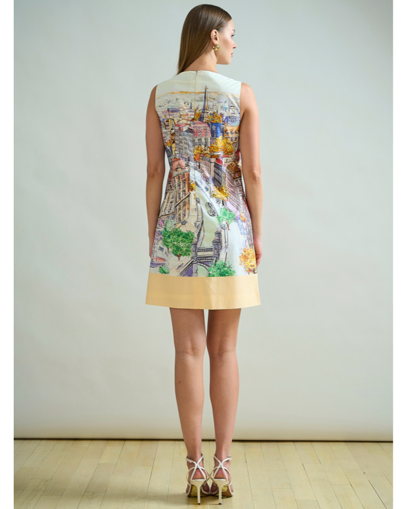 COTTON PRINTED SLEEVELESS DRESS: PARIS