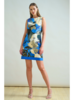 COTTON PRINTED SLEEVELESS DRESS: BERGAMO PRINT: BLUE