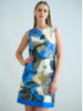 COTTON PRINTED SLEEVELESS DRESS: BERGAMO PRINT: BLUE