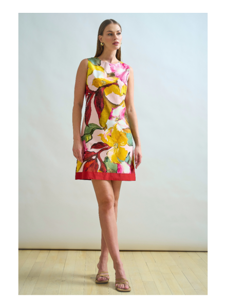 COTTON PRINTED SLEEVELESS DRESS: BERGAMO PRINT: PINK