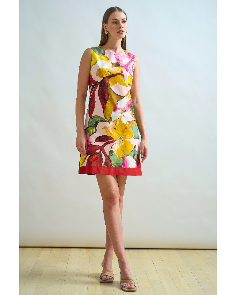 COTTON PRINTED SLEEVELESS DRESS: BERGAMO PRINT: PINK