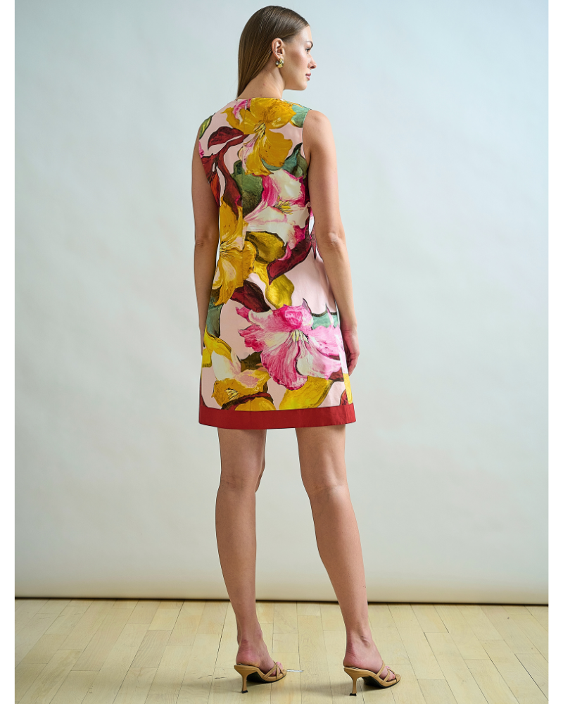 COTTON PRINTED SLEEVELESS DRESS: BERGAMO PRINT: PINK