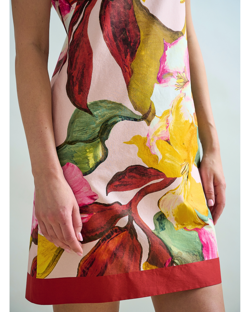 COTTON PRINTED SLEEVELESS DRESS: BERGAMO PRINT: PINK