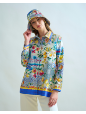COLLARED COTTON PRINTED SHIRT: CAPRI: BLUE